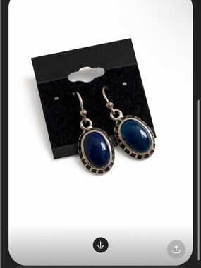 Studio Barse Navy Blue Oval Drop Earrings with Silver-Tone Frame slight wear